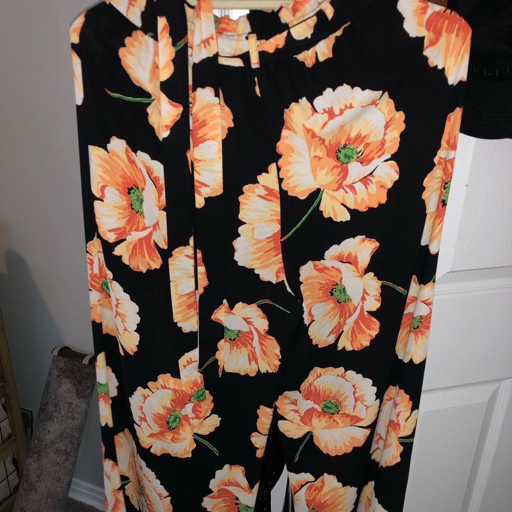 Floral flowy silk pants
